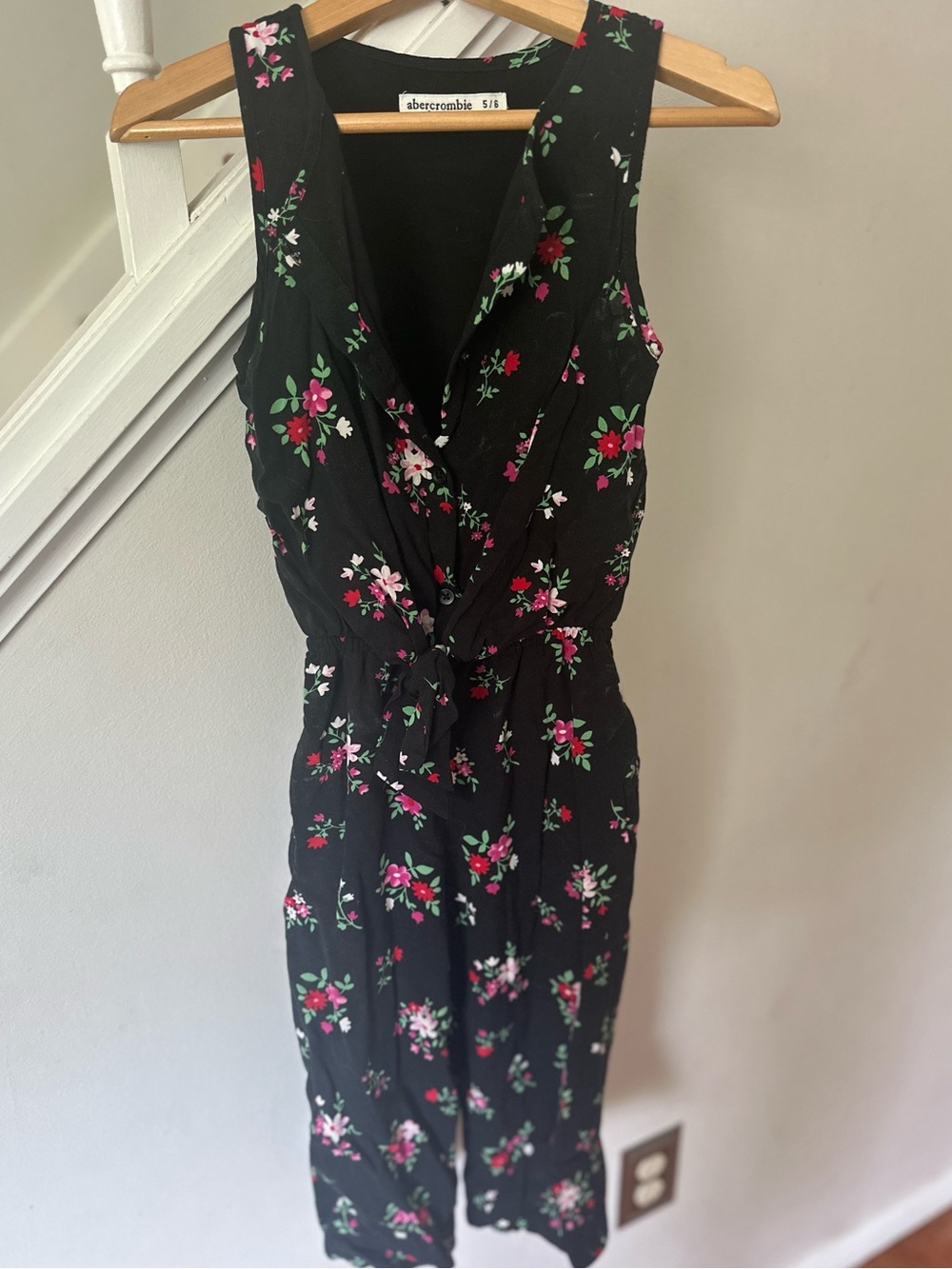 Abercrombie Kids Black Floral FauxWrap Jumpsuit